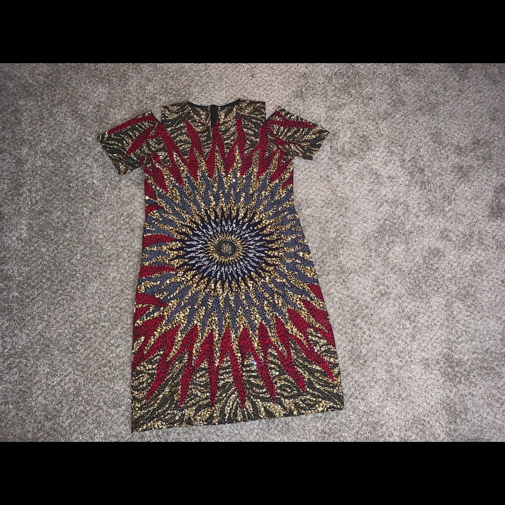 Short Sleeve Ankara Mini Dress With Rhinestones